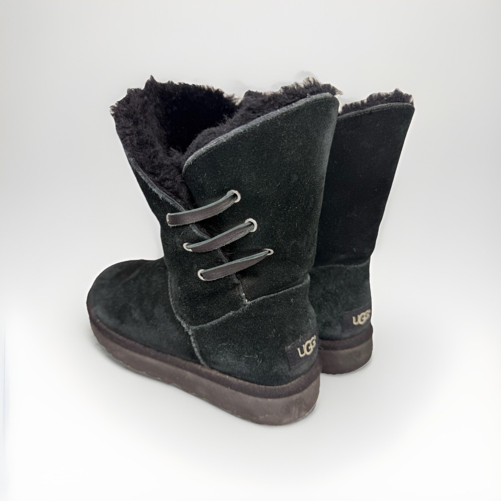 UGG Constantine Ankle Boots Womens Size 8 Black Suede Shearling Fur 1018629